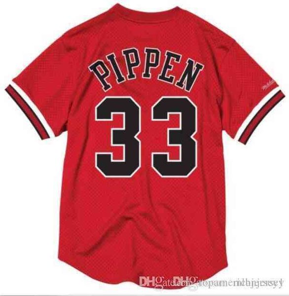 Retro dikili #33 Scottie Pippen Jersey Erkek Beyaz Kırmızı Mesh Gömlek Yelek Tişört Basketbol Formaları Yelek Gömlek