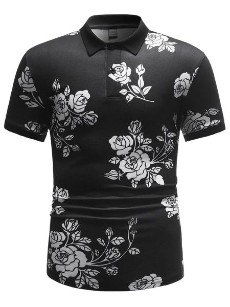 

men floral button front polo shirt w1ks#, White;black