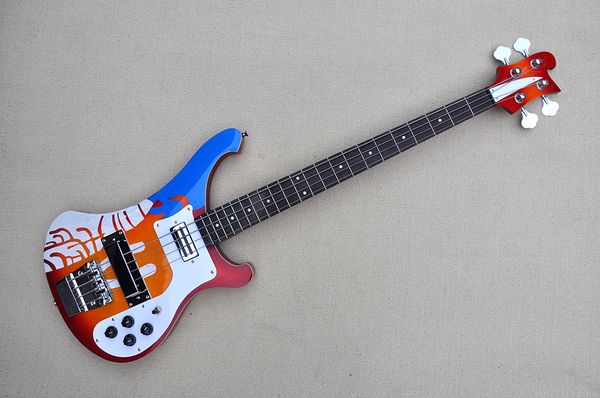 Фабричная электрическая бас-гитара со специальным рисунком и белой накладкой из палисандра, хромированная фурнитура, индивидуальное предложение