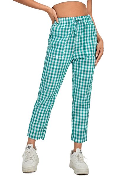 

petite knot waist gingham pants k5ay#, Black;white