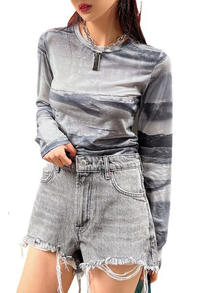 

dazy all over print round neck tee 35yq#, White