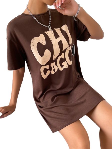 

letter graphic yin & yang patched detail tee dress x0ff#, Black;gray