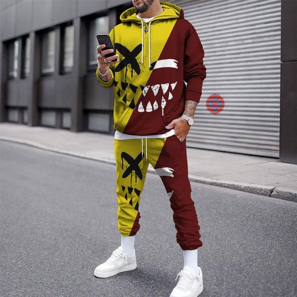

men's tracksuits autumn trend men's skull 3d printing casual long-sleeved outdoor sweater suit fashion hooded trousers suitmen&#03, Gray