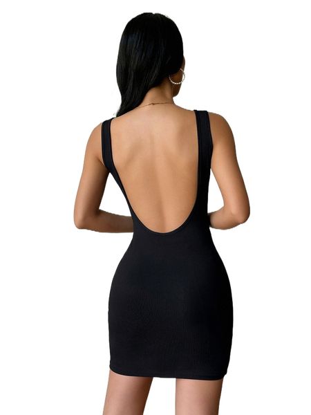 

solid backless bodycon dress 44sb#, Black;gray