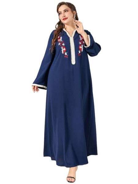 

plus floral embroidery contrast trim hooded maxi dress 73hi#, Black