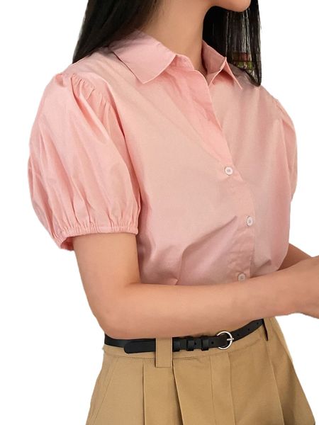 

dazy puff sleeve button front blouse v39j#, White