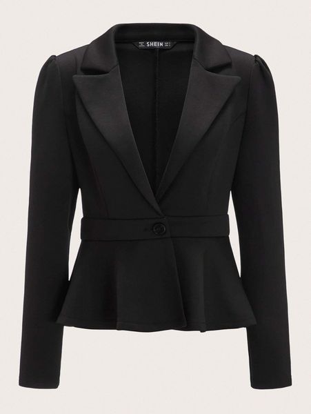 

notched collar single button peplum blazer k7nd#, White