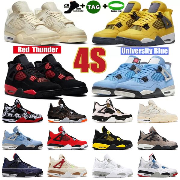 

university blue 4 4s mens basketball shoes white oreo cool grey metallic purple black cat bred shimmer cactus jack infrared men women sneake, White;red