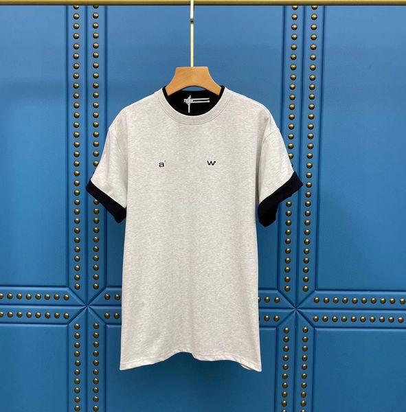 

women's t-shirt correct version of song zuer's same early spring wang letter printed double sleeve fake two lovers loose t-shirt, White