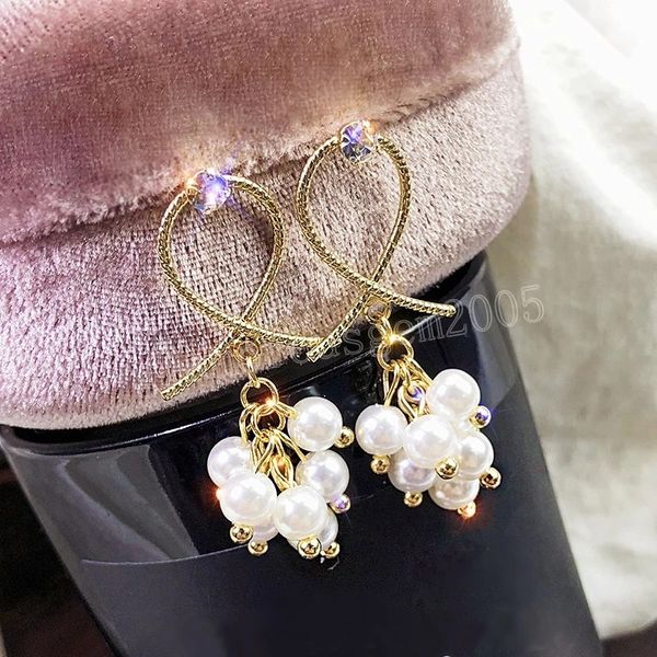 

cross imitation pearl dangle earrings long simple fashion beads earring women wedding jewelry boucles d'oreilles pour les femmes, Silver