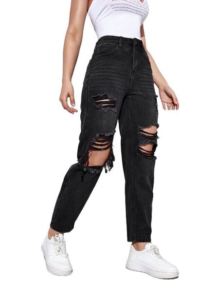 

high waist ripped cut out jeans 37mf#, Blue