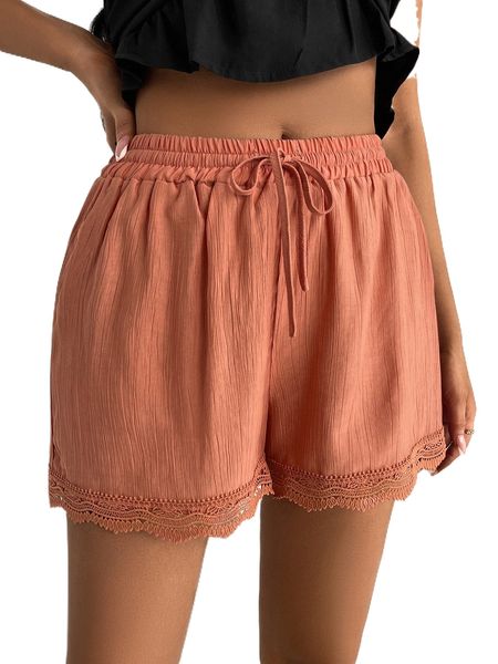

sxy solid contrast lace drawstring waist shorts m280#, White;black