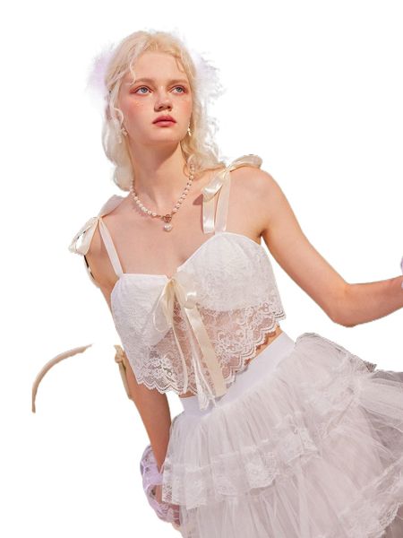 

romwe fairy grunge contrast lace tie shoulder cami e0sl#, White