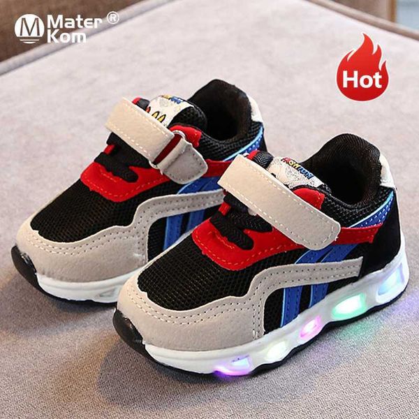 

size 21-30 children's boys girls lighted sneakers kid luminous sole led glowing shoes, Black;red