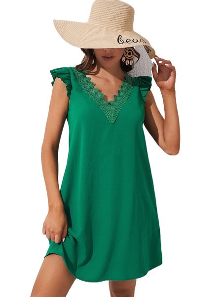 

tall contrast lace ruffle trim tunic dress z8rp#, Black;gray