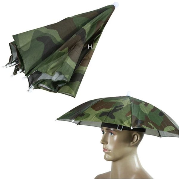 Portable chuva guarda-chuva chapéu dobrável outdoor sol à prova d 'água de acampamento de pesca de golfe jardinagem headwear camuflagem tampa cabeça cabeça cca13278