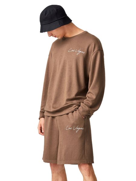

men letter graphic drop shoulder sweatshirt & track shorts set v26v#, Gray