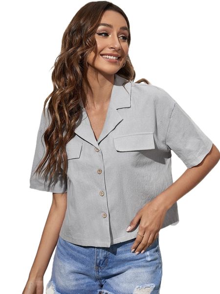 

lapel collar drop shoulder flap detail blouse i3ar#, White