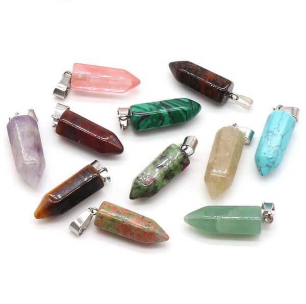 

natural stone hexagon column charms quartz crystal chakra reiki healing pendant for diy necklace earrings accessories, Bronze;silver