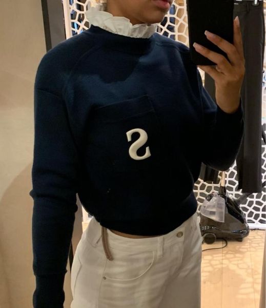 

women's sweaters autumn 2022 patchwork s letter embroidery pullover long sleeve casual round neck sweater, White;black