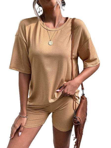 

drop shoulder tee & biker shorts u72d#, White