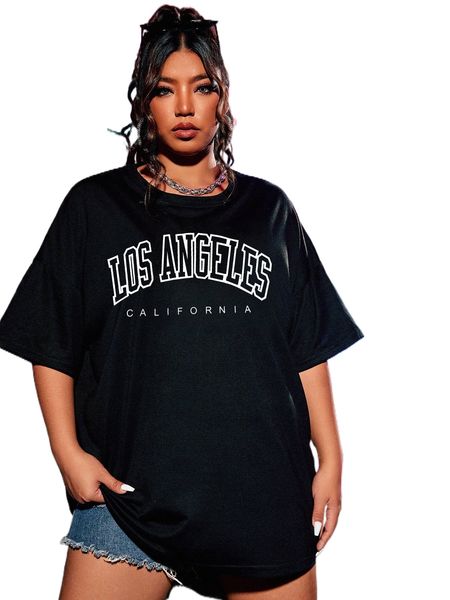 

plus letter graphic drop shoulder tee t9ra#, Black