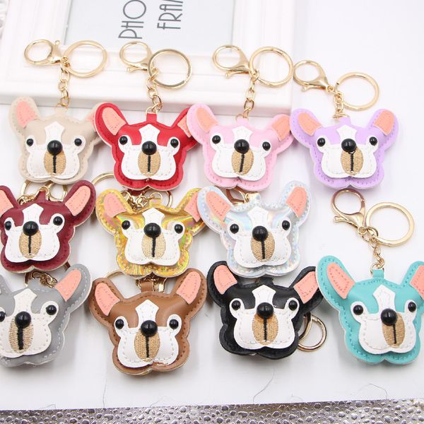 

bulldog key chains ring women fashion keychains cartoon pu leather pendant car keys holder men animal french dog bag charm keyrings buckle g, Slivery;golden