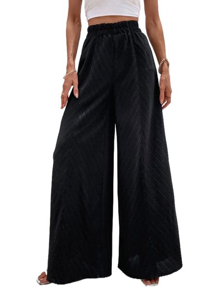 

solid wide leg pants n7rk#, Black;white