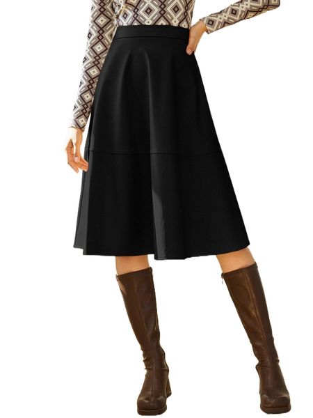 

zipper up placket pu leather skirt 82w5#, Black