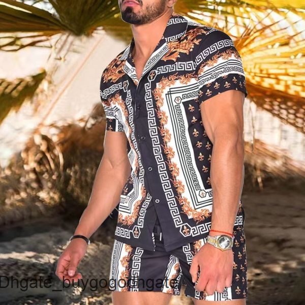 

casual men's fashion shirts tracksuit hawaiian sets t-shirts printing luxury summer swim short sleeve button men shirt suit vacation be, White;black