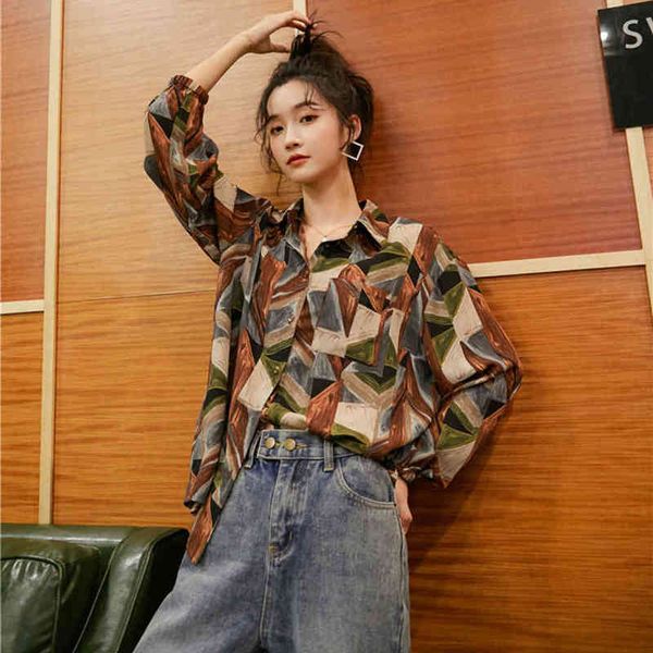 

women blouse shirts printed elegant turndown collar long sleeve autumn fashion lady bluas plus size streetwear female 210412, White