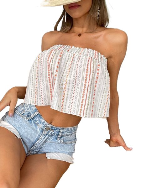 

geo print shirred tube u2t1#, White