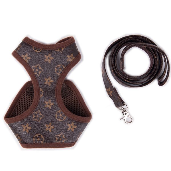 

no pull designer dog harnesses and leashes set soft air mesh adjustable dogs vest cute printed pu leather step-in pet harness for small medi