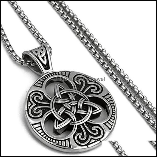 

pendant necklaces pendants jewelry ready to ship retail celtic knot magic both sided necklace mens stainless steel box chain drop delivery, Silver