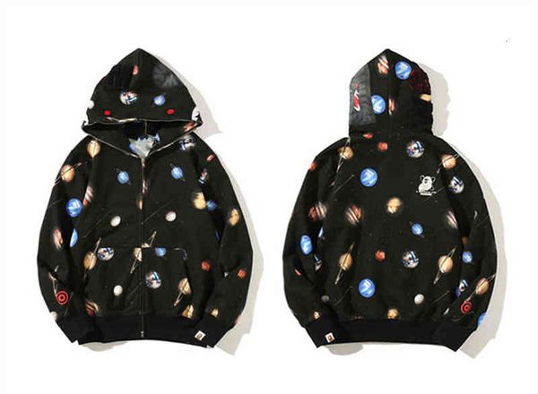

est lover camo shark print cotton sweater hoodies men's casual purple red camos cardigan hooded jacket sweatshirtbv0b, Black