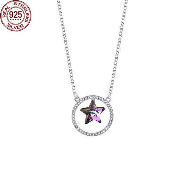 

new s925 sterling silver five pointed star necklace korean women's austria austrian crystal clavicle chain temperament fashion jewelry
