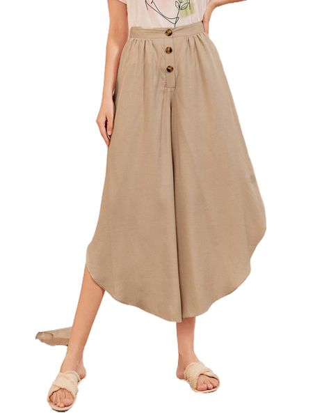 

high waist asymmetrical hem wide leg pants x4cm#, Black;white