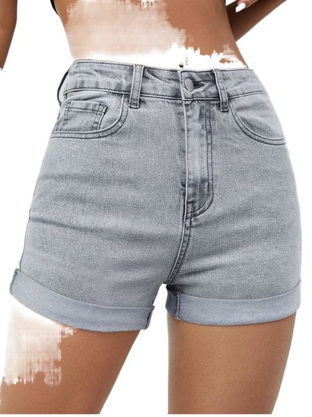 

roll hem denim shorts l7cb#, White;black