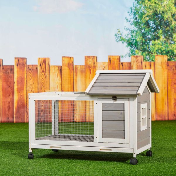 

small animal supplies wooden rabbit hutch 40.7" l x 23.4" w x 30" h bunny cage with 4 wheels