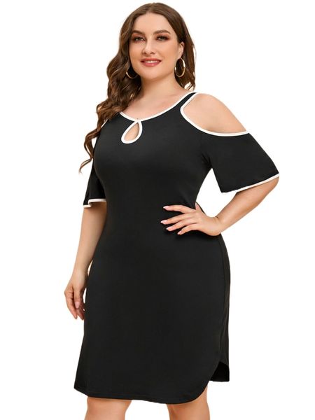 

plus contrast binding keyhole neck dress i3zv#, Black