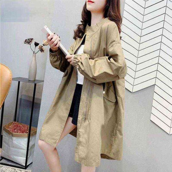 

women's trench coats women solid oversize loose medium long dent autumn retro casual korean style all-match female streetwear t220809, Tan;black