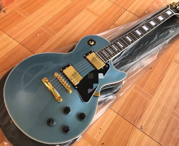 

custom metal blue l p electric guitar humbucker pickup with black pick guard