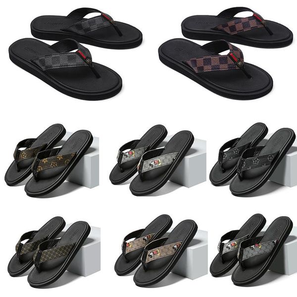 

luxury brand printed designer slippers mens comfort rubber slides sandals black brown grey with grid pattern flower outdoor beach casual fli