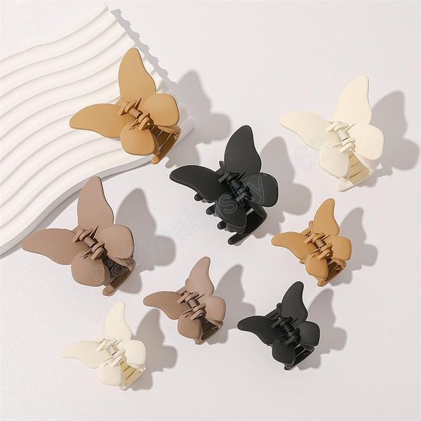

length 6.5 cm frosted butterfly hair clamp women pure color medium hair claw clips european three-dimensional ponytail scrunchies hairpins h, Slivery;white