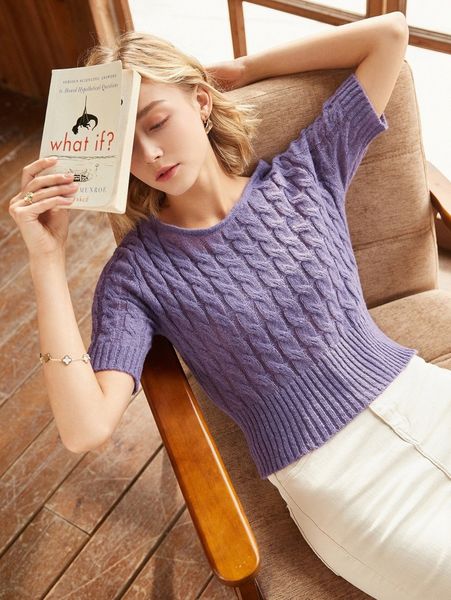 

knit mix solid ribbed & cable knit l85z#, White;black