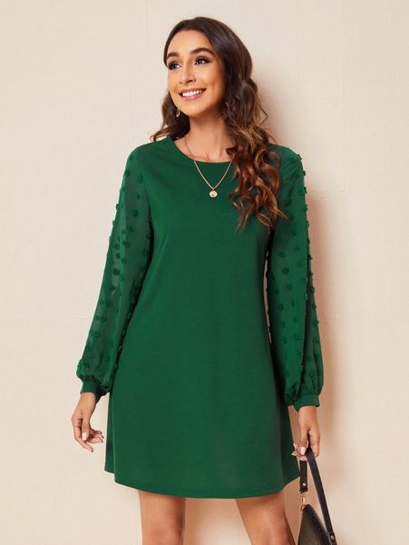 

swiss dot side solid dress i69c#, Black;gray