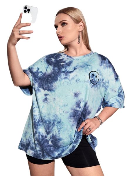 

plus tie dye expression print drop shoulder tee v0yn#, Black