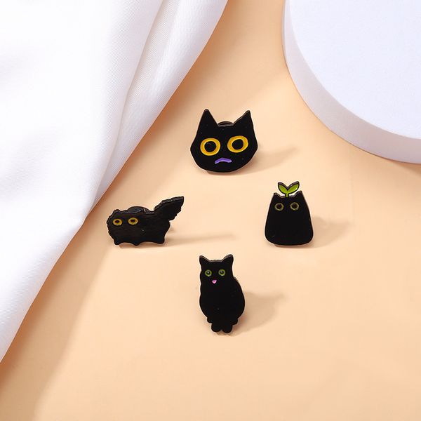 

cute animal black cats brooches briquettes holy fire meow fry cat metal badge enamel pin badge gift girl friendss, Gray