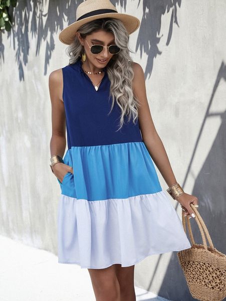 

color block smock dress g2ue#, Black;gray