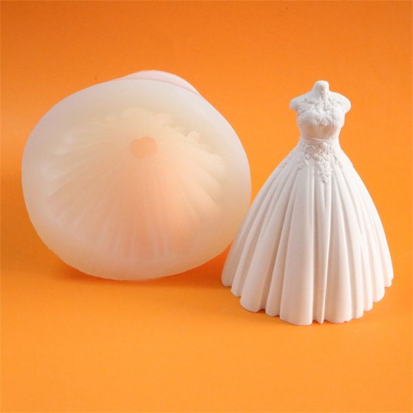 Saia 3D vestido de princesa forma de bolo molde de silicone fondant decoração ferramentas de cozimento molde de vela de casamento 220531